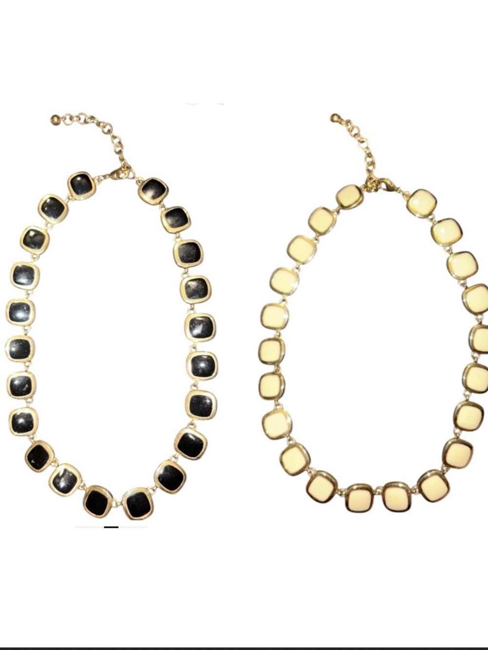 Gold-Tone 2 Sided Cream/ Black  Stone Link Necklace